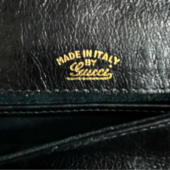 VINTAGE Genuine GUCCI Black Leather BLONDIE Gold Metal GG Logo CLUTCH Purse BAG - Picture 5 of 7